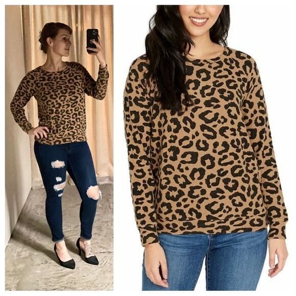 BUFFALO David Bitton Leopard Sweater Soft Animal Print Small Top - Picture 1 of 12